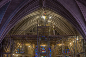 BAC craftworkers on scaffolding as they restore the Washington National Cathedral